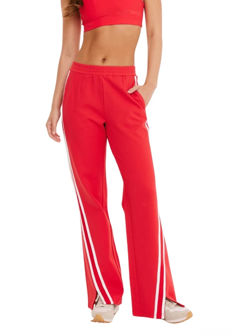 New The Upside Petra Flare Pants Red Split Hem Stripe NWT XXL $180 Retail